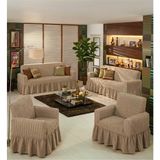 KUTLALE Bürümcük 3+3+1+1 Koltuk, Kanepe, Çekyat Örtüsü, Etekli, Streç, Esnek, Lastikli, Koltuk Kılıfı Takımı 3311 - Taş - 183 x 230 cm