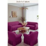 kutlale Bürümcük Koltuk, Kanepe, Çekyat Örtüsü, etekli, Streç, Esnek, Lastikli, 3+3+1+1 Koltuk Kılıfı takımı