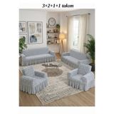 kutlale Jakarlı 3+2+1+1 Osmanlı Desen Koltuk, Kanepe, Çekyat Örtüsü, etekli, Esnek, Lastikli, 3211 takımı