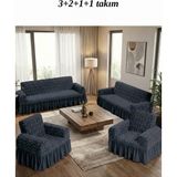 KUTLALE Jakarlı 3+2+1+1 Osmanlı Desen Koltuk, Kanepe, Çekyat Örtüsü, Etekli, Streç, Esnek, Lastikli, Koltuk Kılıfı 3211 Takımı - 180 x 230 cm - Antrasit