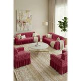 KUTLALE Jakarlı 3+3+1+1 Osmanlı Desen Koltuk, Kanepe, Çekyat Örtüsü, Etekli, Streç, Esnek, Lastikli, Koltuk Kılıfı 3311 Takımı - 180 x 230 cm - Bordo