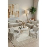 KUTLALE Jakarlı 3+3+1+1 Osmanlı Desen Koltuk, Kanepe, Çekyat Örtüsü, Etekli, Streç, Esnek, Lastikli, Koltuk Kılıfı 3311 Takımı - 180 x 230 cm - Krem
