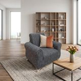 KUTLALE Jakarlı Ağaç Kabuğu (Çubuk) Desen Tek Kişilik Koltuk, Kanepe, Çekyat Örtüsü, Streç, Esnek, Lastikli, Koltuk Kılıfı Antrasit Renk - 75 x 120 cm