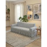 KUTLALE Jakarli Osmanlı Desen 3 Kişilik Koltuk, Kanepe, Çekyat Örtüsü, Etekli, Streç, Esnek, Lastikli, Koltuk Kılıfı - 185 x 230 cm - Gri