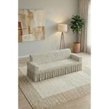 KUTLALE Jakarli Osmanlı Desen 3 Kişilik Koltuk, Kanepe, Çekyat Örtüsü, Etekli, Streç, Esnek, Lastikli, Koltuk Kılıfı - 185 x 230 cm - Krem