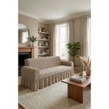 KUTLALE Jakarli Osmanlı Desen 3 Kişilik Koltuk, Kanepe, Çekyat Örtüsü, Etekli, Streç, Esnek, Lastikli, Koltuk Kılıfı - 185 x 230 cm - Taş