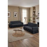KUTLALE Jakarlı Osmanlı Desen 3+3 Koltuk, Kanepe, Çekyat Örtüsü, Etekli, Streç, Esnek, Lastikli, Koltuk Kılıfı 33 Takımı - 185 x 230 cm - Antrasit