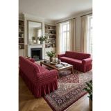 KUTLALE Jakarlı Osmanlı Desen 3+3 Koltuk, Kanepe, Çekyat Örtüsü, Etekli, Streç, Esnek, Lastikli, Koltuk Kılıfı 33 Takımı - 185 x 230 cm - Bordo