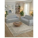 KUTLALE Jakarlı Osmanlı Desen 3+3 Koltuk, Kanepe, Çekyat Örtüsü, Etekli, Streç, Esnek, Lastikli, Koltuk Kılıfı 33 Takımı - 185 x 230 cm - Gri