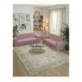 KUTLALE Jakarlı Osmanlı Desen 3+3 Koltuk, Kanepe, Çekyat Örtüsü, Etekli, Streç, Esnek, Lastikli, Koltuk Kılıfı 33 Takımı - 185 x 230 cm - Pudra