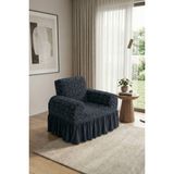KUTLALE Jakarli Osmanlı Desen Tek Kişilik Koltuk, Kanepe, Çekyat Örtüsü, Etekli, Streç, Esnek, Lastikli, 1 Kişilik Koltuk Kılıfı - 70 x 115 cm - Antrasit