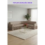 KUTLALE Jakarli Osmanlı (Şal) Desen 5 Kişilik Etekli L Köşe (Toplam Uzunluk 350CM) Koltuk Örtüsü, Streç, Esnek, Lastikli, Koltuk Kılıfı - Taş