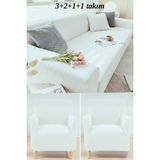 KUTLALE Likralı Pitikare Desen 3+2+1+1 Koltuk, Kanepe, Çekyat Örtüsü Takımı, Streç, Esnek, Lastikli, Koltuk Kılıfı 3211 Takımı - 183 x 230 cm - Beyaz