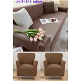 KUTLALE Likralı Pitikare Desen 3+3+1+1 Koltuk, Kanepe, Çekyat Örtüsü Takımı, Streç, Esnek, Lastikli, Koltuk Kılıfı 3311 Takımı - 183 x 230 cm - Kahve