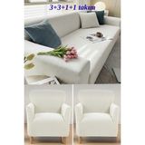 KUTLALE Likralı Pitikare Desen 3+3+1+1 Koltuk, Kanepe, Çekyat Örtüsü Takımı, Streç, Esnek, Lastikli, Koltuk Kılıfı 3311 Takımı - 183 x 230 cm - Krem