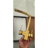 Kutlu Mix Arıtmalı Kare Gold Evye Bataryası 3 Yollu Kareli Gold Mutfak Bataryası - Gold - Krom