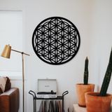 Kutsal Geometri Yaşam Çiçeği Siyah Ahşap Tablo
