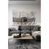 Kutsal Topraklar Kabe Desenli Duvar Halısı Duvar Örtüsü Tapestry Süetimsi Dokulu%100 Polyester Kumaş