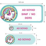 Kutu Ambalaj Okul Etiketi Defter, Kalem Sticker Unicorn 56 Adet - Yeşil