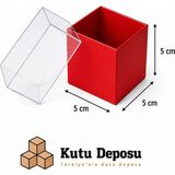 Kutu Deposu 5X5X5 cm Asetat Kapaklı Takı Kutusu-Kırmızı (Demonte) (50 Adet)