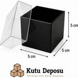 Kutu Deposu 5X5X5 cm Asetat Kapaklı Takı Kutusu-Siyah (Demonte) (50 Adet)
