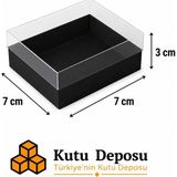 Kutu Deposu 7X7X3 cm Asetat Kapaklı Takı Kutusu-Siyah (Demonte) (50 Adet)