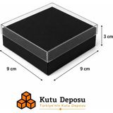 Kutu Deposu 9X9X3 cm Asetat Kapaklı Takı Kutusu-Siyah (Demonte) (50 Adet)
