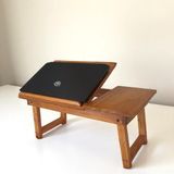 Kutu Detaylı Katlanabilir Ayarlanabilir Portatif Tablet Laptop Sehpa Çalışma Kahvaltı Masası - Y: 26 cm D: 35 cm G: 60 cm - Doğal Ahşap