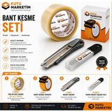 Kutu Marketim Bant Kesme Seti 45 mm x 100 mt Koli Bandı + Maket Bıçağı + 10 Yedek Uç