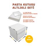 kutucum 21 X 21 X 20 PASTA KUTUSU VE ALTLIK SETİ 10 ADET BEYAZ OLUKLU MUKAVVA