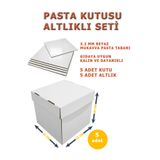 kutucum 21 X 21 X 20 PASTA KUTUSU VE ALTLIK SETİ 5 ADET BEYAZ OLUKLU MUKAVVA