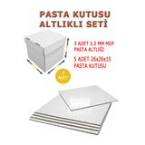 kutucum 26 X 26 X 15 PASTA KUTUSU VE MDF ALTLIK SETİ 5 ADET BEYAZ OLUKLU MUKAVVA