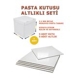 kutucum 26 X 26 X 25 PASTA KUTUSU VE ALTLIK SETİ 5 ADET BEYAZ OLUKLU MUKAVVA