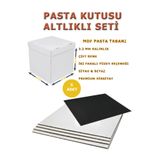 kutucum 30 x 30 x 20 PASTA KUTUSU VE MDF ALTLIK SETİ 5 ADET BEYAZ OLUKLU MUKAVVA