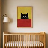 Kutudaki Siyah Kedi Çocuk Odası Duvar Posteri Çerçeveli Tablo Duvar Dekorasyonu - 21 x 30 - Ahşap Çerçeveli