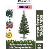 Kutulu Ayaklı Süsleme Seti Yılbaşı Çam Ağacı Renkli Işığı Yeni Yıl Süsleri Noel Paket 90 Cm 80 Dal