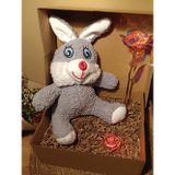 Kutulu Hediye Seti / Peluş Tavşan 30cm - Renk Değiştiren Işıklı Anahtarlık - Sonsuzluk Gülü
