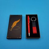 Kutulu Kırmızı Deri Anahtarlık ve Touchpen Tükenmez Kalem Hediye Seti - Çok Renkli - Standart - Genel