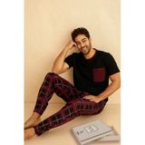 Kutulu- Premium Pamuklu Kısa Kollu Erkek Pijama Takımı- Ekose Babalar Günü Hediyesi