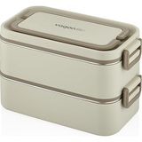 Kutusu Paslanmaz Çelik - 2000 ml Çorba (Yoğurt) Kaseli 2 Katlı Yeni Nesil Sefer Tası Lunch Box (Bej)