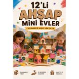 kutuTR 12’li Ahşap Mini Evler Boyanabilir MDF Hobi ve Etkinlik Seti Çocuk El Beceri Oyuncağı Maket Ev