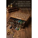 kutuTR 20 Bölmeli Ahşap Geniş Tesbih Kutusu Kişiye Özel İsim Yazılı Çekmeceli Tesbih Saklama Kutusu 2 Katlı