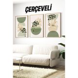 Kututr 3’Lü Çerçeveli Modern Yeşil Bitkili Minimal Tablo Seti – Saksı Ve Yaprak Kompozisyonu Crv1153,Çerçeveli Crv1153 42 X 62