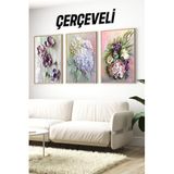 Kututr 3'Lü Çerçeveli Renkli Çiçek Kompozisyonu Tablo Seti –Ahşap Çam Uv Baskılı Crv1026,Çerçeveli Crv1026 32 X 42