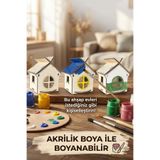kutuTR 3’lü Mini Ahşap Ev Boyama Seti Kendin Boya Hobi Seti Çocuk Etkinlik ve Dekoratif Ahşap Maket Ev fırça+boya