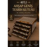 kutuTR 40 Bölmeli Ahşap Geniş Tesbih Kutusu Kişiye Özel İsim Yazılı Çekmeceli Tesbih Saklama Kutusu TSBH004