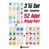kutuTR 52 Parça Hafıza ve Zeka Kartları Eşleştirme Oyunu Hafıza ve Zeka Kartları Dikkat Oyunu 3'lü Set