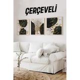 Kututr Ahşap Çerçeveli Mdf Kare Tablo Seti Salon Ve Oturma Odası Için Kr4004