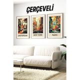 Kututr Ahşap Çerçeveli Mdf Tablo Seti Matisse Bohem Kusama Salon Ve Oturma Odası İçin Çt3077,Çerçeveli Çt3077 23 X 32