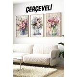 kutuTR Ahşap Çerçeveli Mdf Tablo Seti Salon Ve Oturma Odası İçin Çiçekler, ÇT3070
